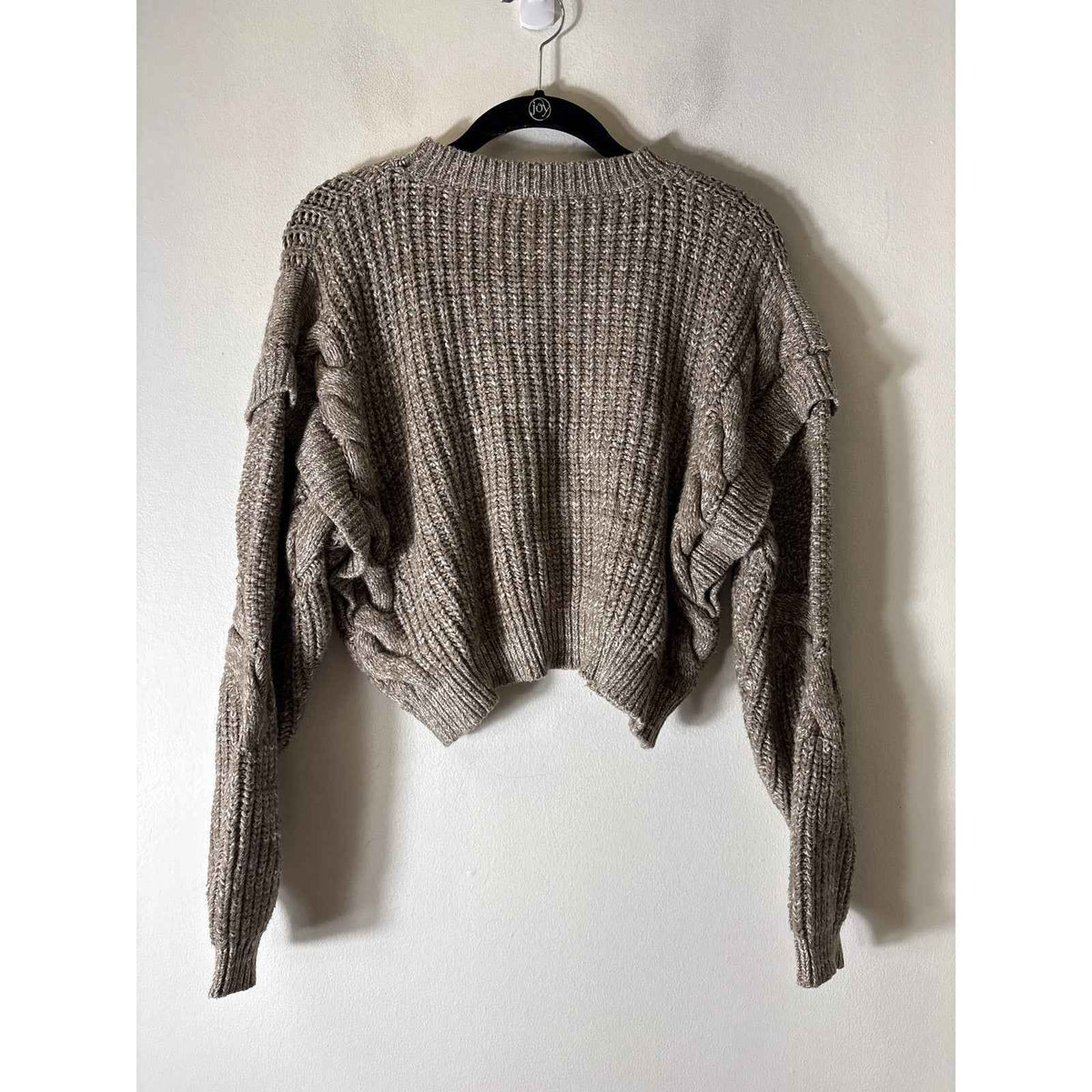 Mink Pink Gray Heathered Long sleeve Cropped Cable Knit Sweater Sz M