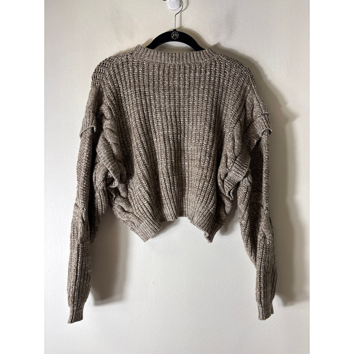 Mink Pink Gray Heathered Long sleeve Cropped Cable Knit Sweater Sz M