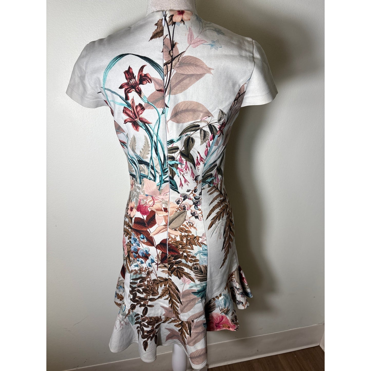 Amanda Uprichard Light Blue Floral Cap Sleeve Midi Dress Sz S