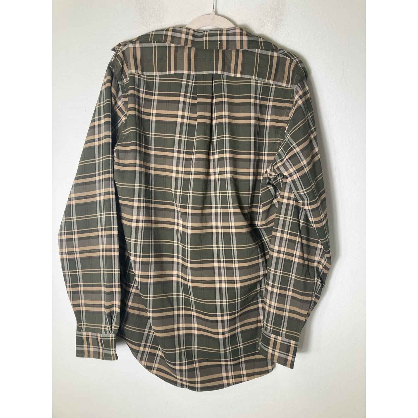 Mens Ralph Lauren Classic Fit Green and Tan Plaid Button Up Shirt Sz M