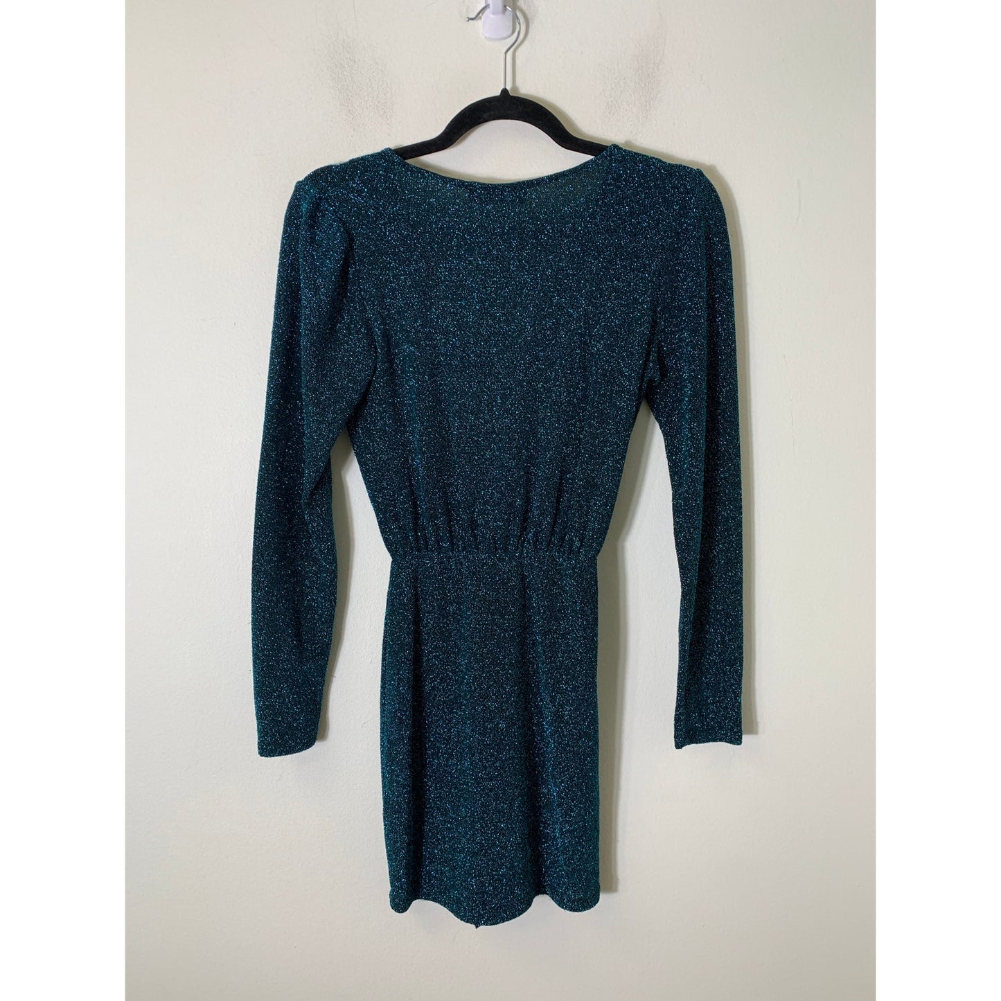 Blue Blush Blue Black Long Sleeve Fitted Mini Dress Fits like Small