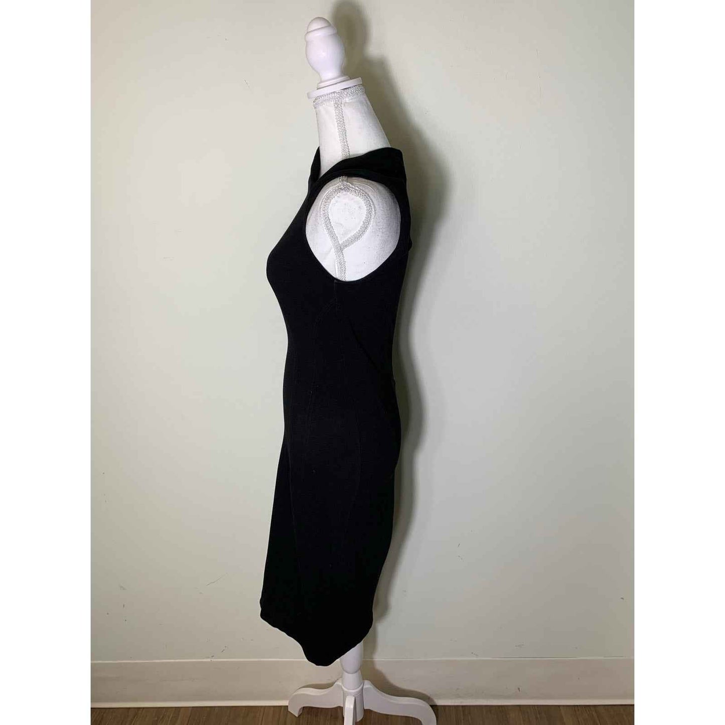 Helmut Helmut Lang Sleeveless Back Zip Bodycon Dress with Asymetrical Collar. Sz S