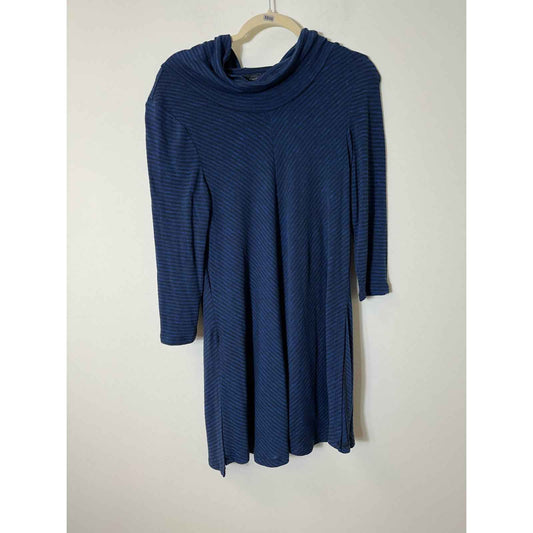 Joan Vass Blue Striped Turtleneck Sweater Dress Sz M