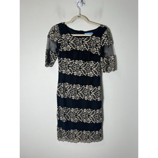 Antonio Melani Black and Nude Short Sleeve Midi Pencil Dress Sz 0