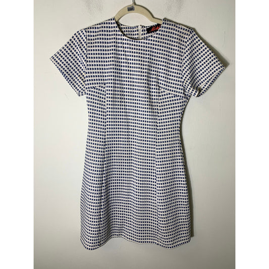 Motel Blue White Short Sleeve Checkered Dress Sz S
