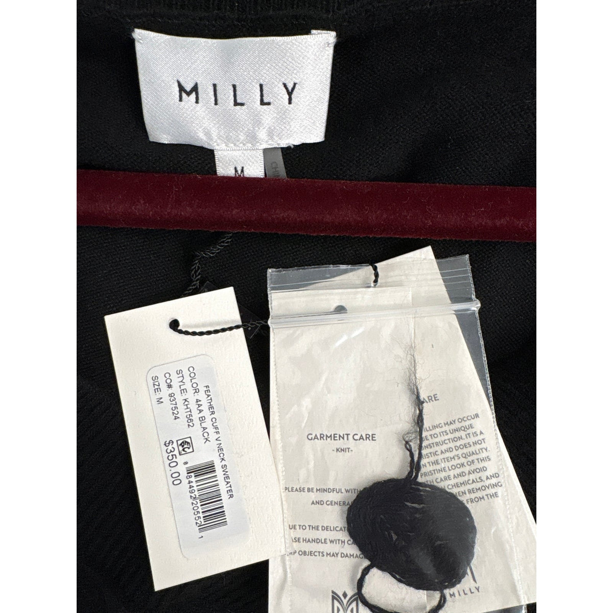 NWT MILLY long Sleeve Feathered Cuff V-Neck Sweater Sz M