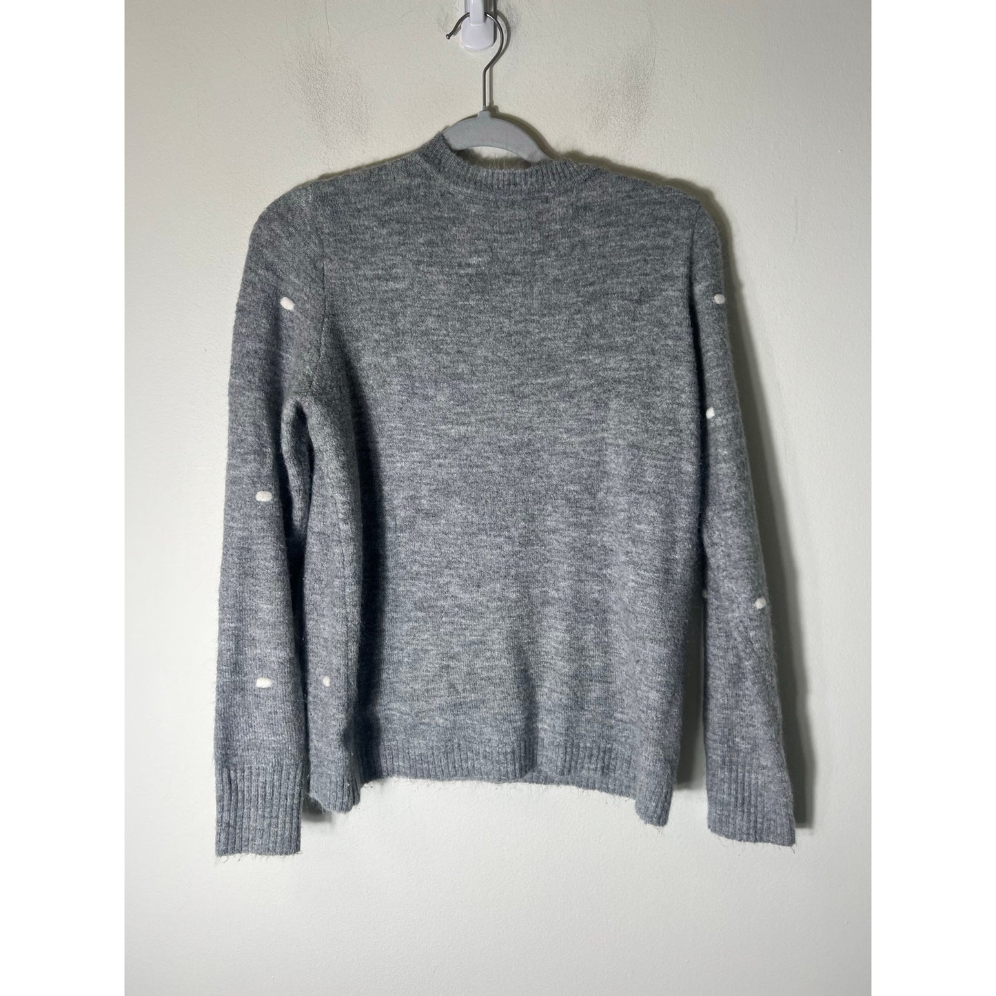 Staccato Gray White Dot Long Sleeve Crew Neck Sweater Sz M