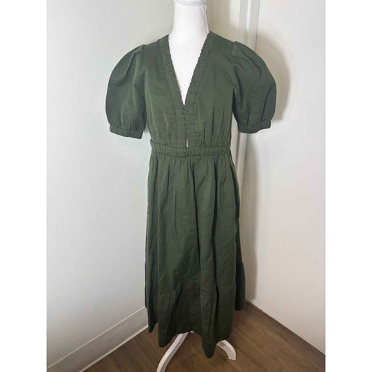 Amour Vert Olive Green V Neck Maxi Dress Sz S