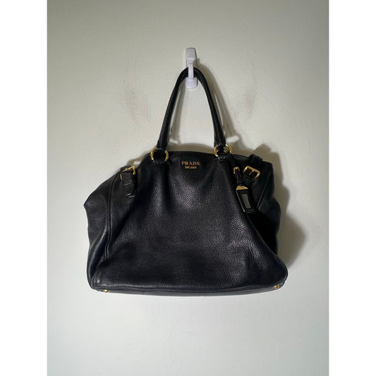 Prada Black Leather Expandable Tote Bag