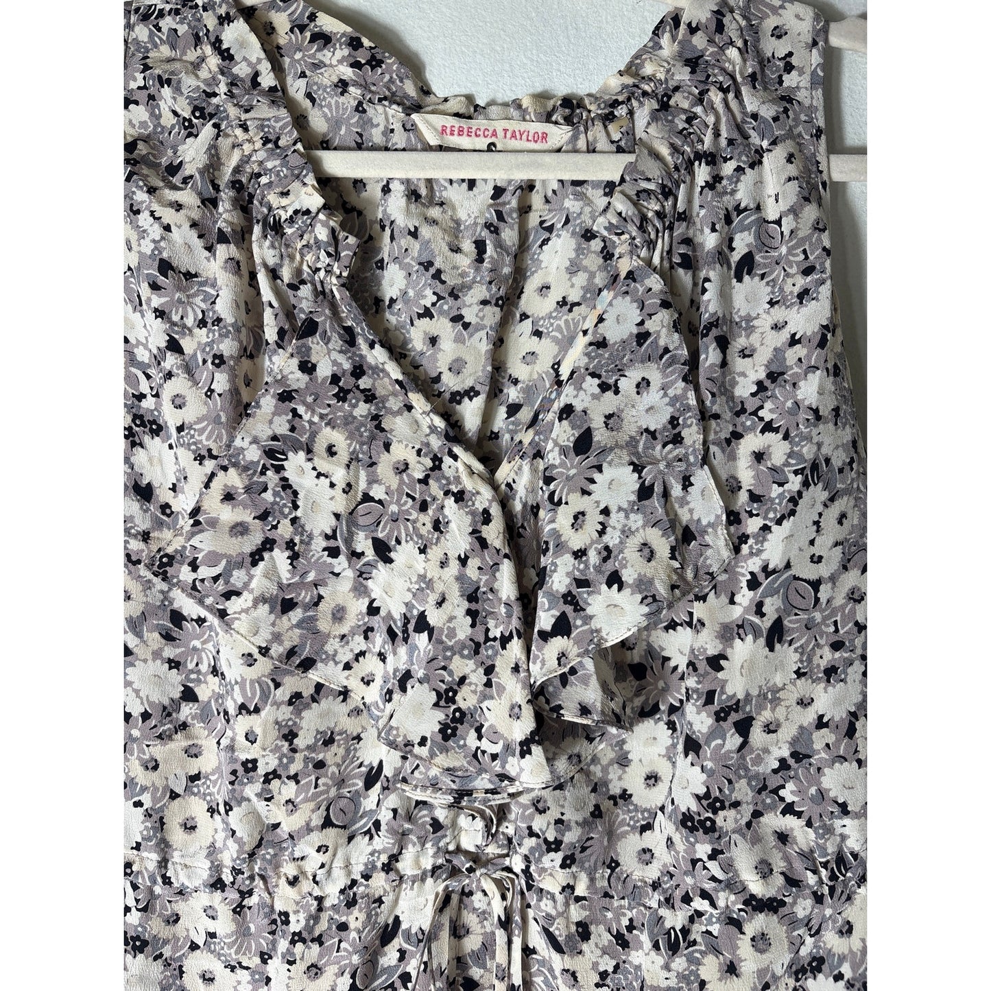 Rebecca Taylor Cream and Black Floral Sleeveless Silk Top Sz 0