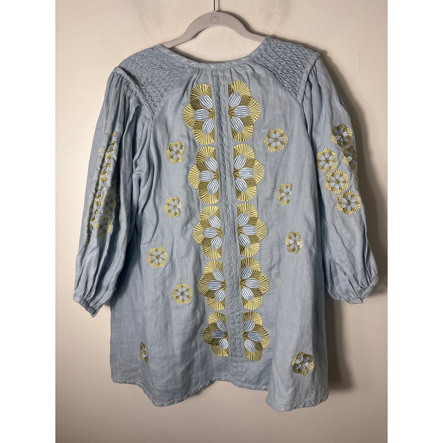 Innika Choo Blue and Green Embroidered Linen Mini Dress Sz One Size