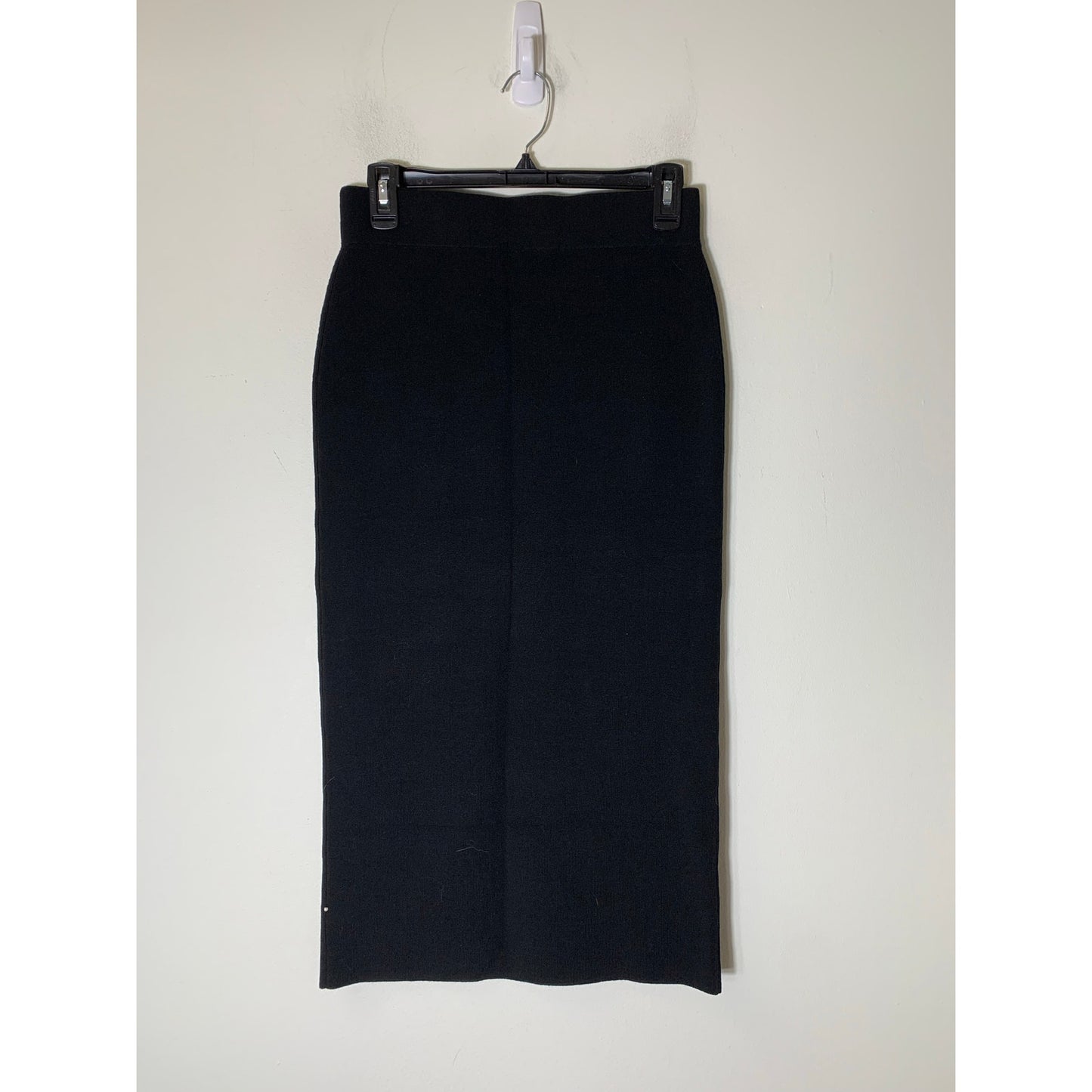 NWOT Pearl by Lela Rose Black Knit Pull On Midi Skirt with White Bows Sz S