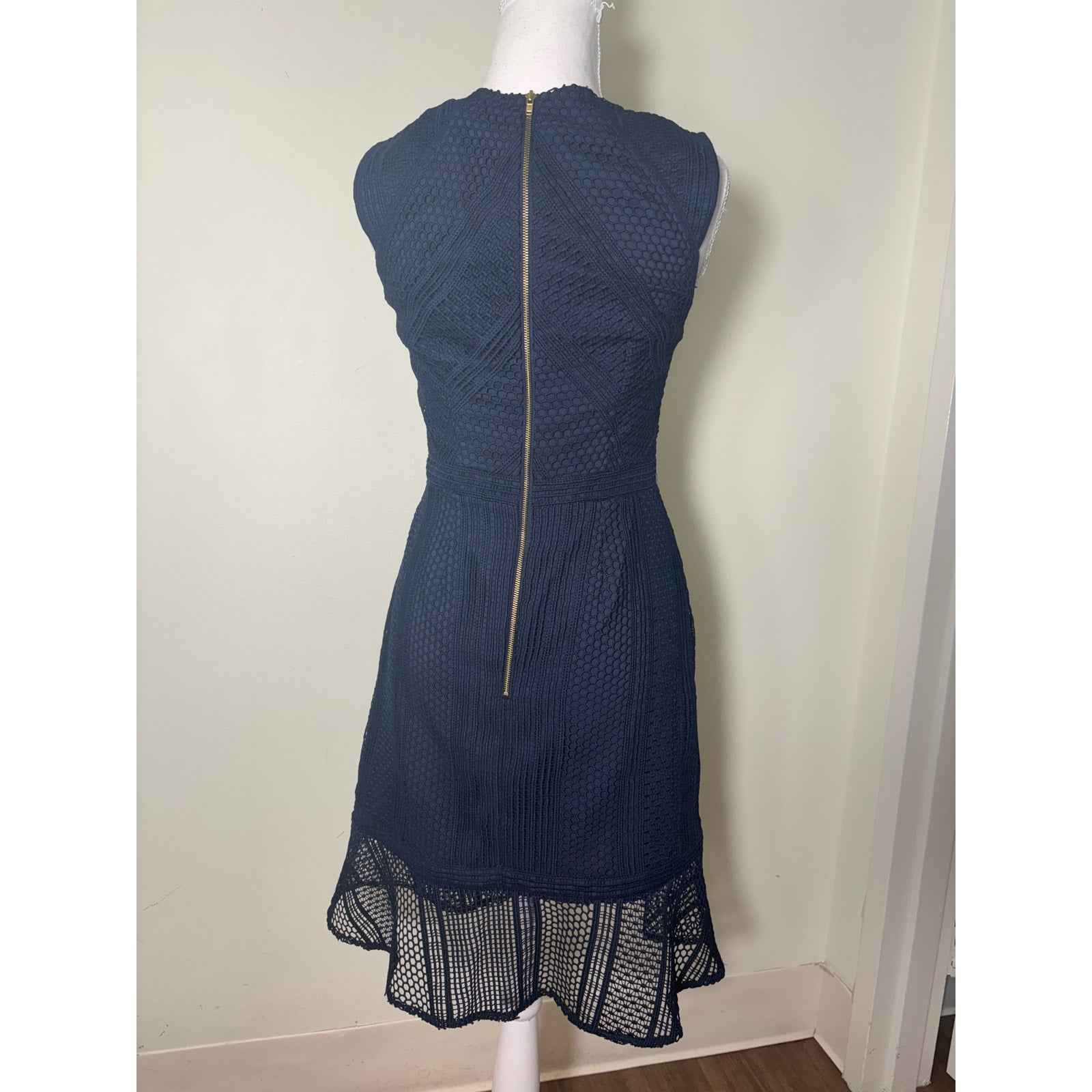 Marie Oliver Navy Net Overlay Fitted Dress Sz 2