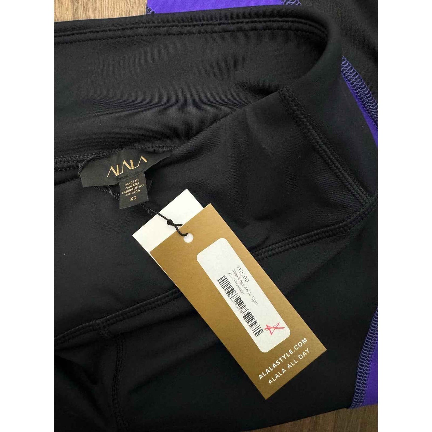 NWT Alala Black & Purple Exercise Ankle Leggings Sz XS