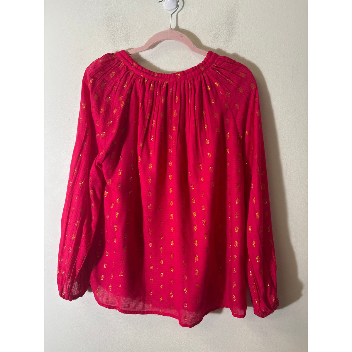 Rungolee Pink with Gold Eyelash Dots Blouse sz S