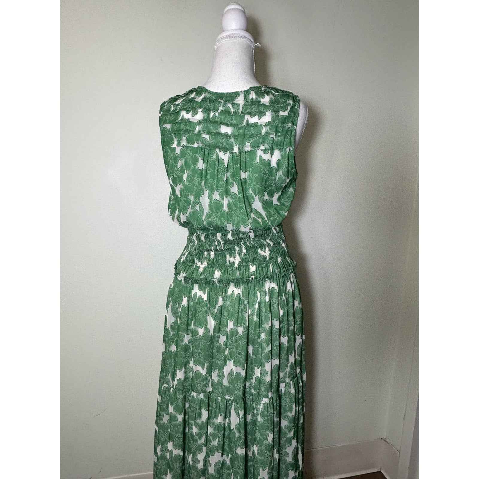 Current Air Green White Sleeveless Summer Maxi Dress Sz XS