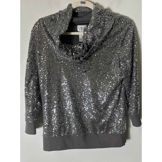 Zenergy by Chicos Gray Sequin Long Sleeve Top Sz 00