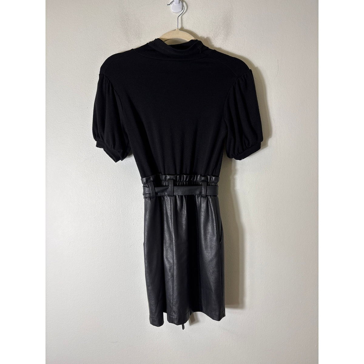 Drew Black Mixed Media Short Sleeve Mock Neck Dress Sz XS