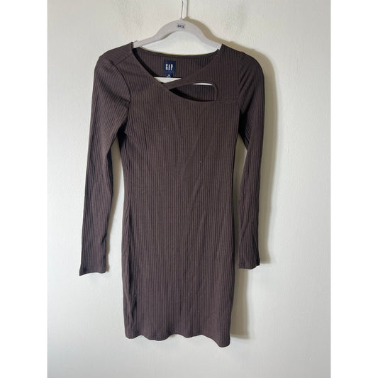 NWT Gap Brown Long Sleeve Ribbed Body Con Dress Sz XS