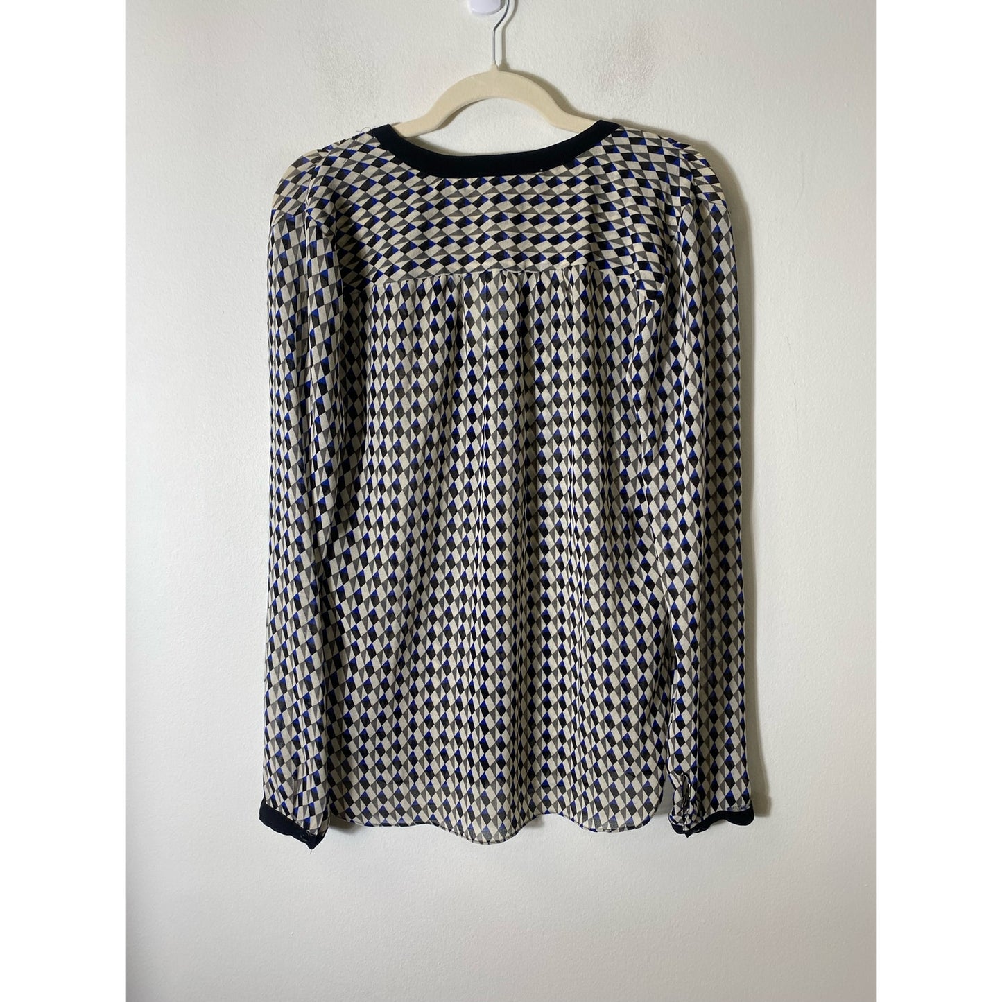 Max Studio Cream Black Button Up Sheer Blouse Sz M