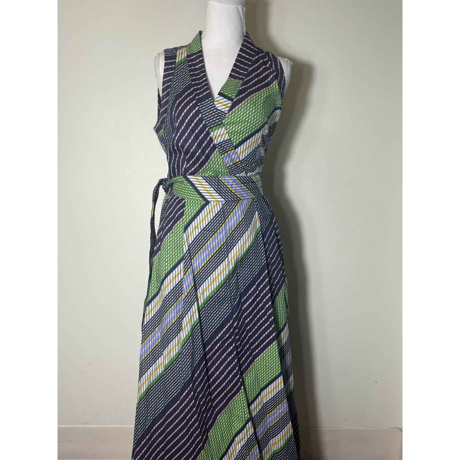 Tory Burch Navy Green Pink Wrap Dress Sz 2