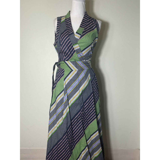 Tory Burch Navy Green Pink Wrap Dress Sz 2