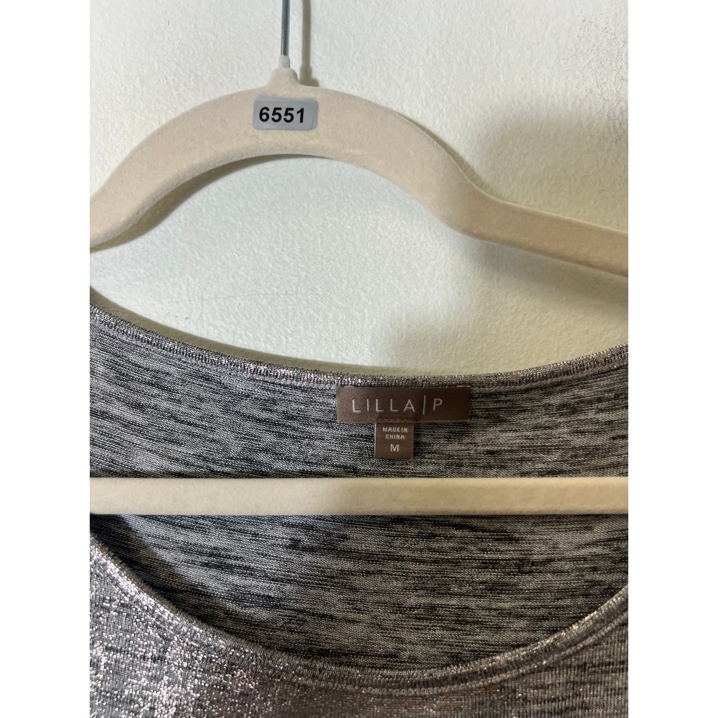 Lilla P Metallic Silver Long Sleeve Shirt Sz M