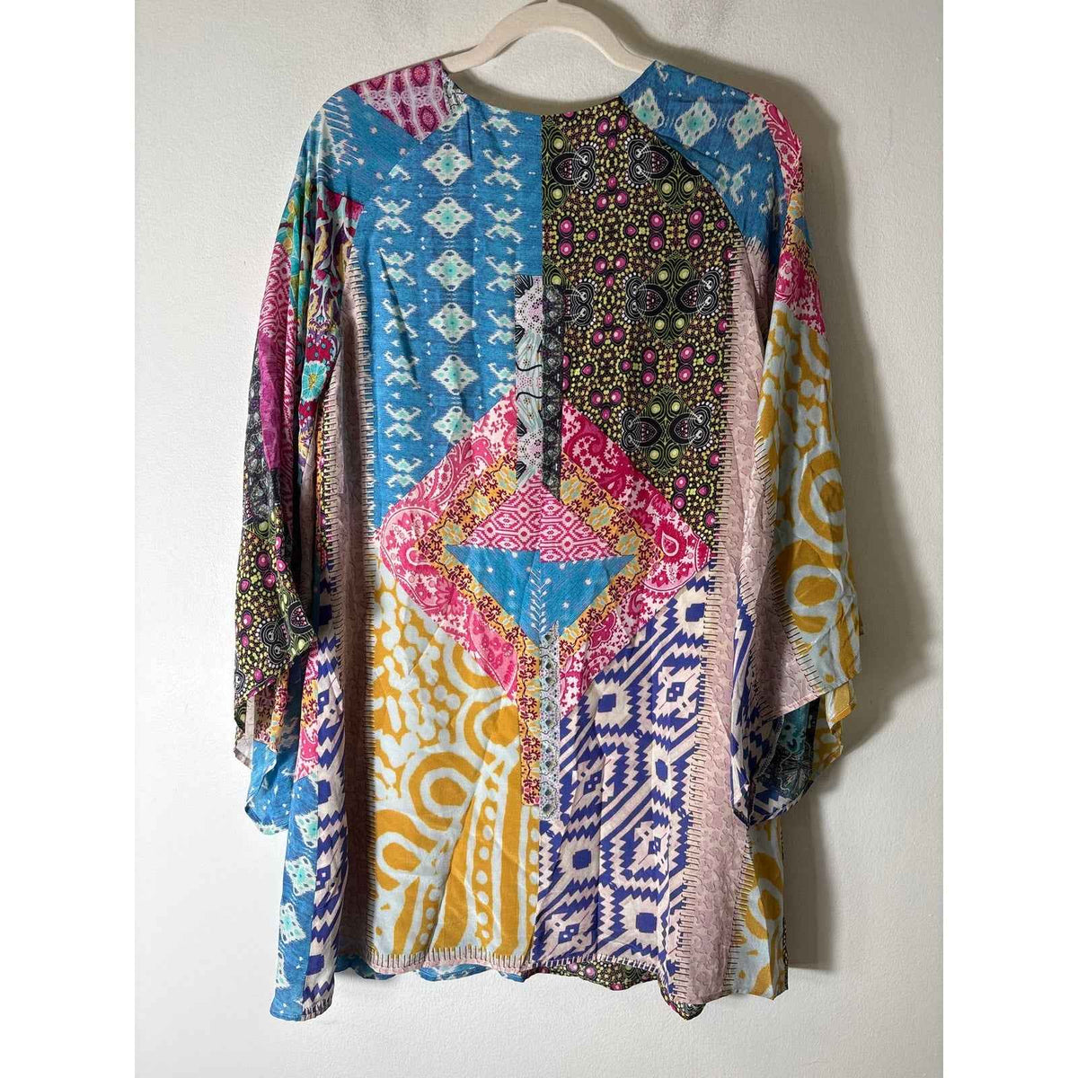 Lavender Brown Multicolor Long Sleeve A-Line V-Neck Mini Dress Sz S