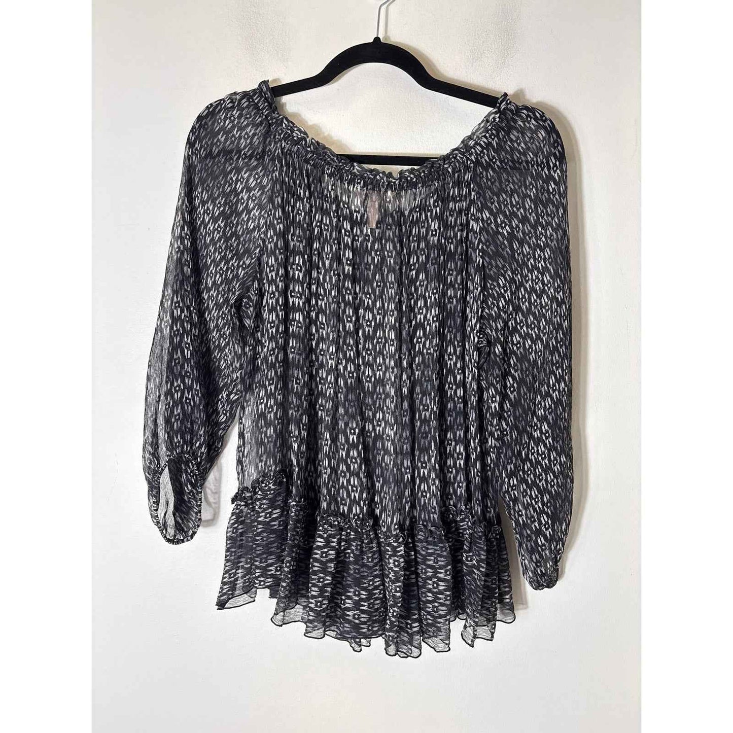 Rebecca Taylor Black White Off The Shoulder Sheer Long Sleeve Shirt sz 10