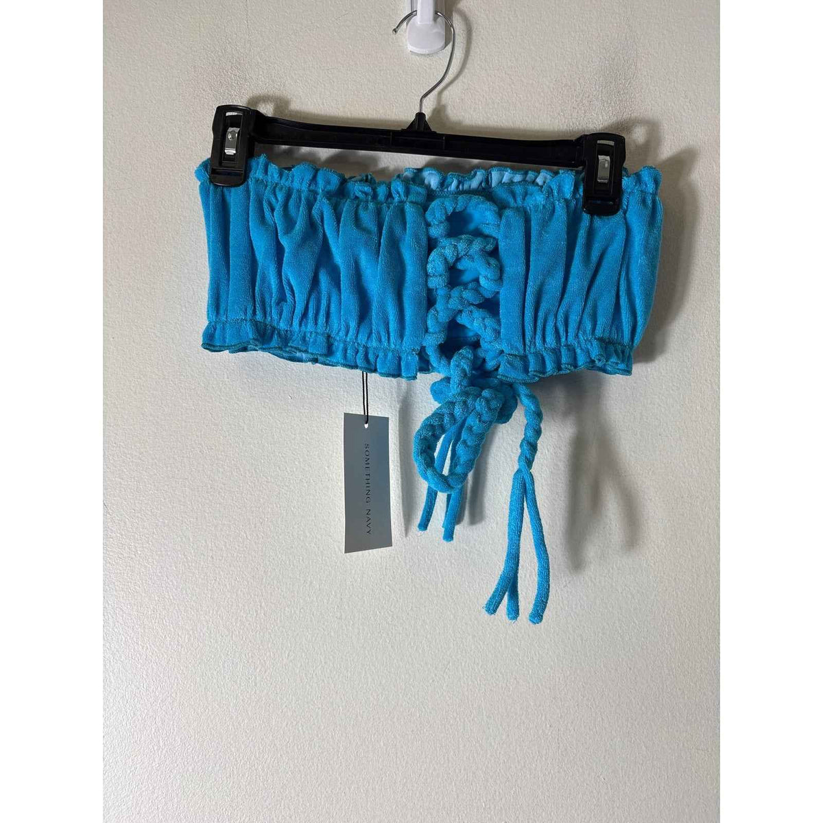 NWT Something Navy Teal Blue Blossom Bandeu Top Sz M