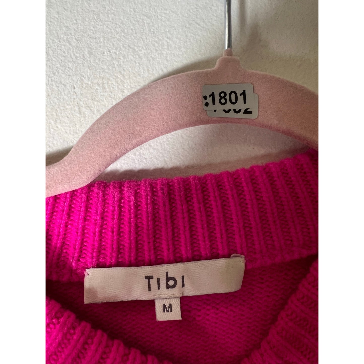 Tibi Hot Pink Crew Ribbed Neck 100% Cashmere Sweater Sz M