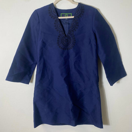 C Wonder Navy Blue Embroidered 3/4 Sleeve Tunic Dress Sz 4