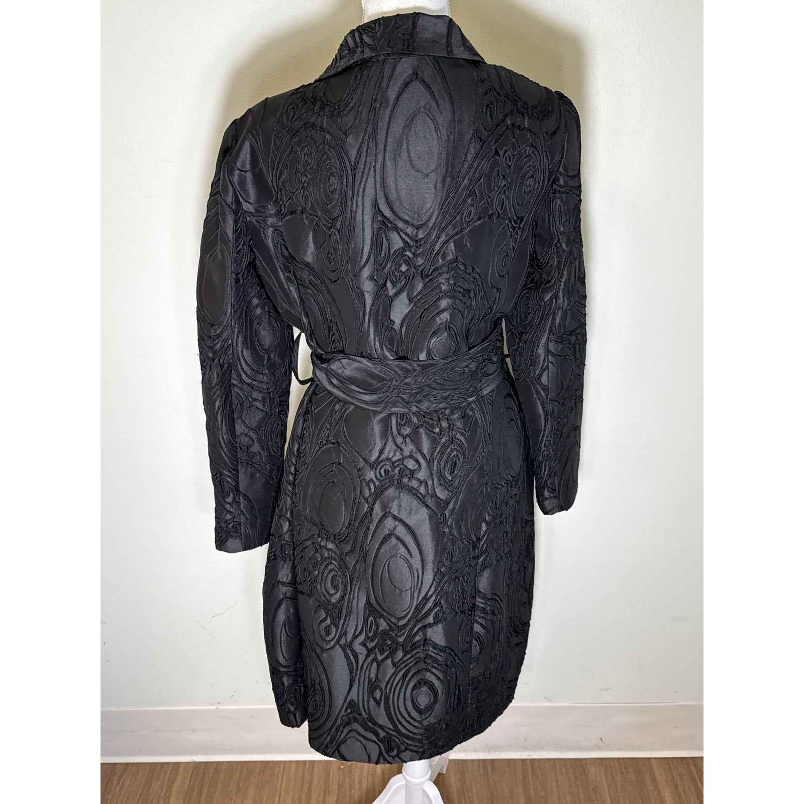 Abbeyglass Black Embroidered Midi Coat Sz L