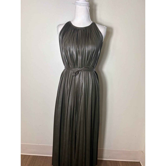 NWT Halston Dark Green "Noah Dress in Pleated Leather" Sz 8