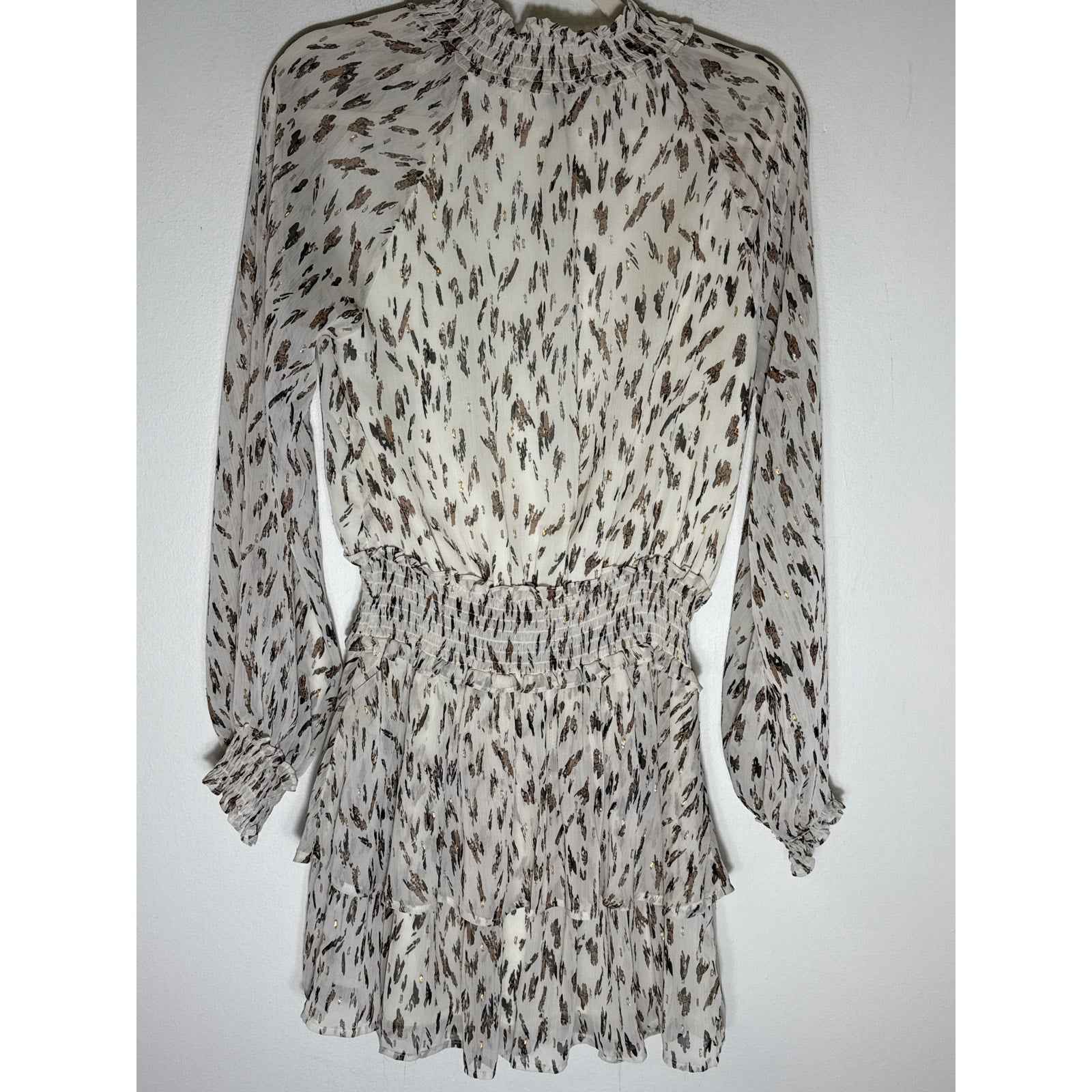 VICI Off White Long Sleeve V-Neck Blouson Dress Sz S