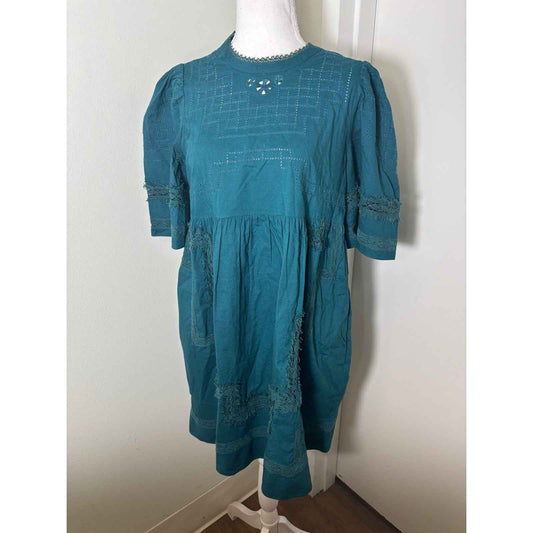 NWT Sea NY Dark Green "Lilith Thread Pull Short Sleeve Dress" Sz S