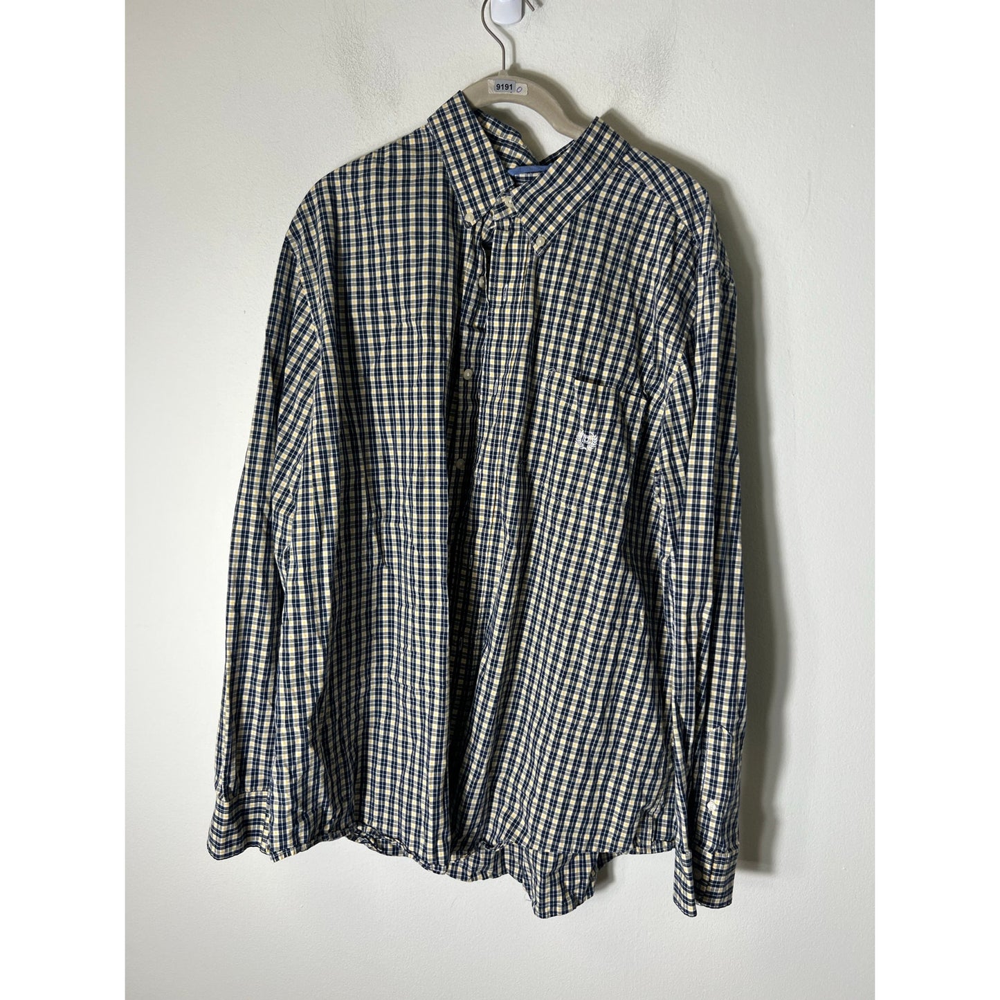 Chaps Yellow and Navy Plaid Button Up Long Sleeve Shirt Sz XL