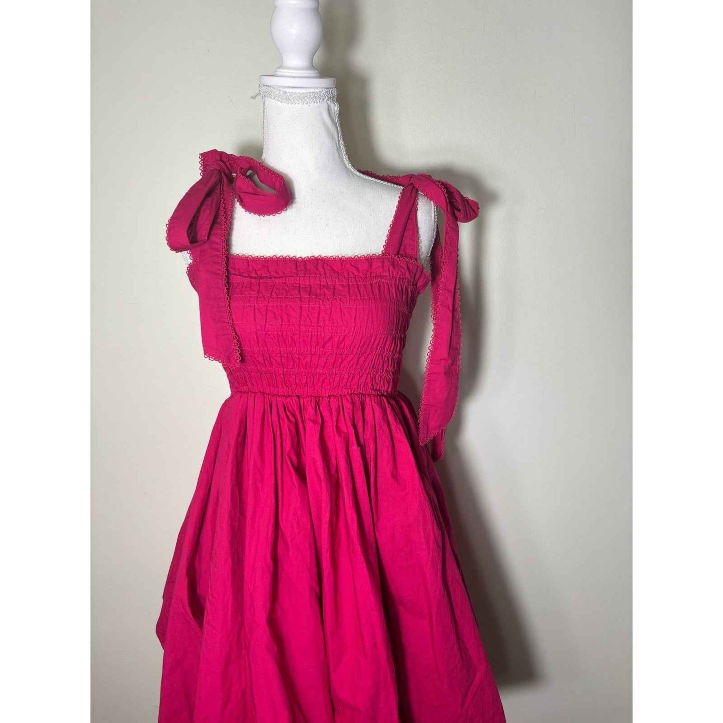Love Shack Fancy Deep Pink Smocked Bodice with Bubble Skirt Sz S