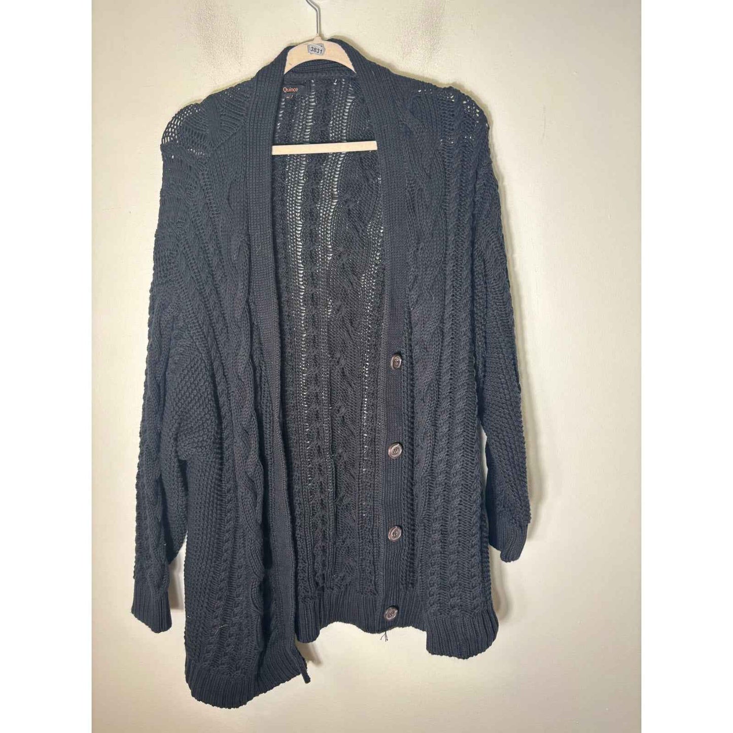 Quince Black Long Sleeve Knit Cardigan Sweater Sz XL