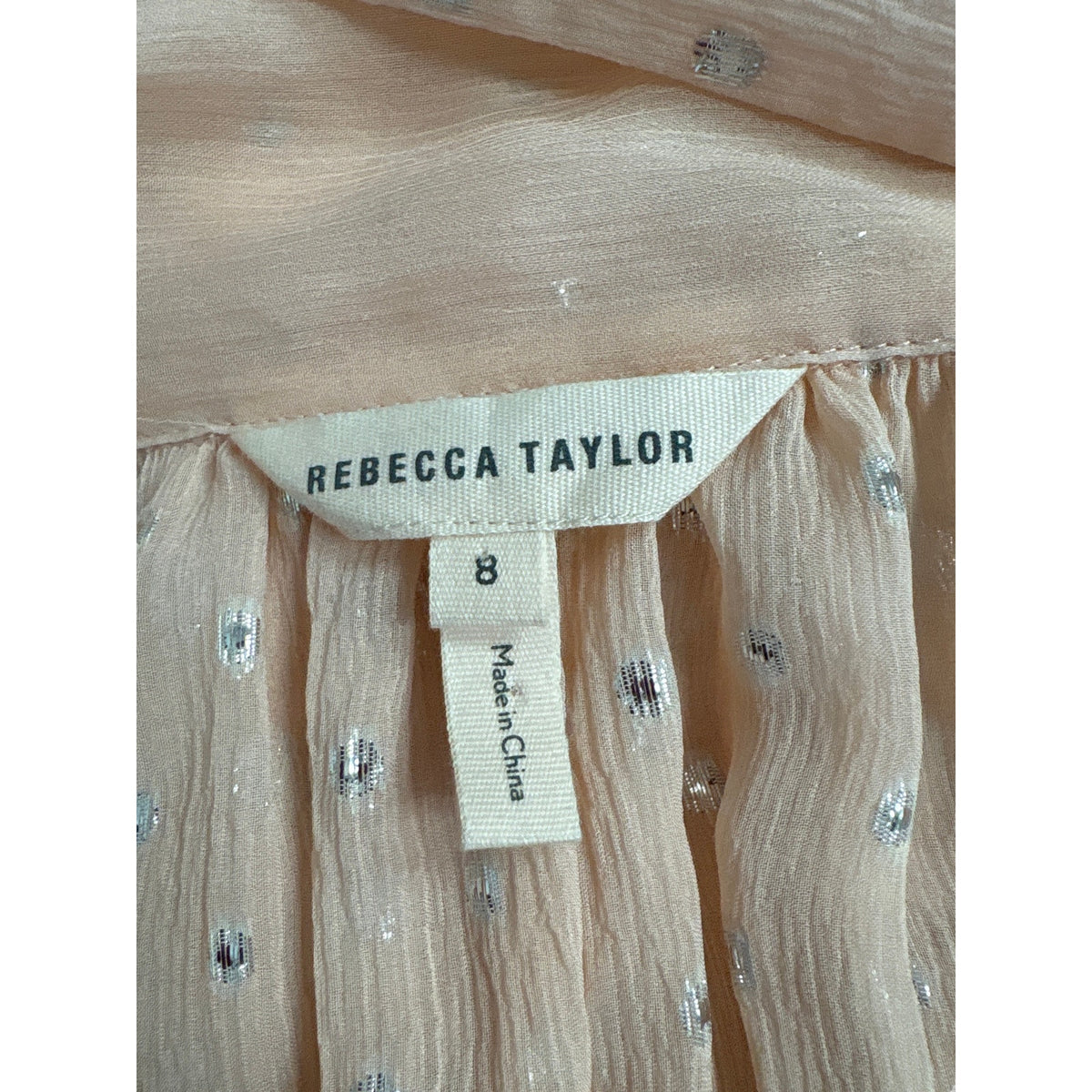 Rebecca Taylor Pink With Metallic Silver Dot Sheer Top Sz 8