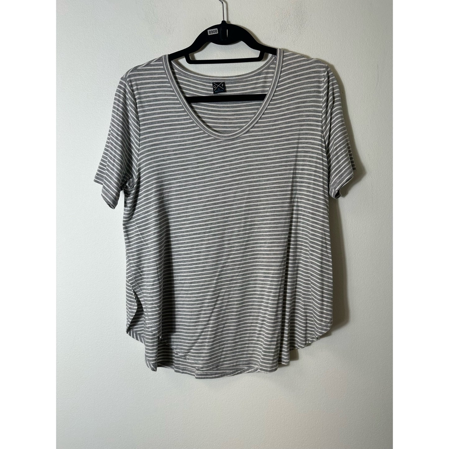 GXF Short Sleeved Gray and White Striped Shirt Sz S