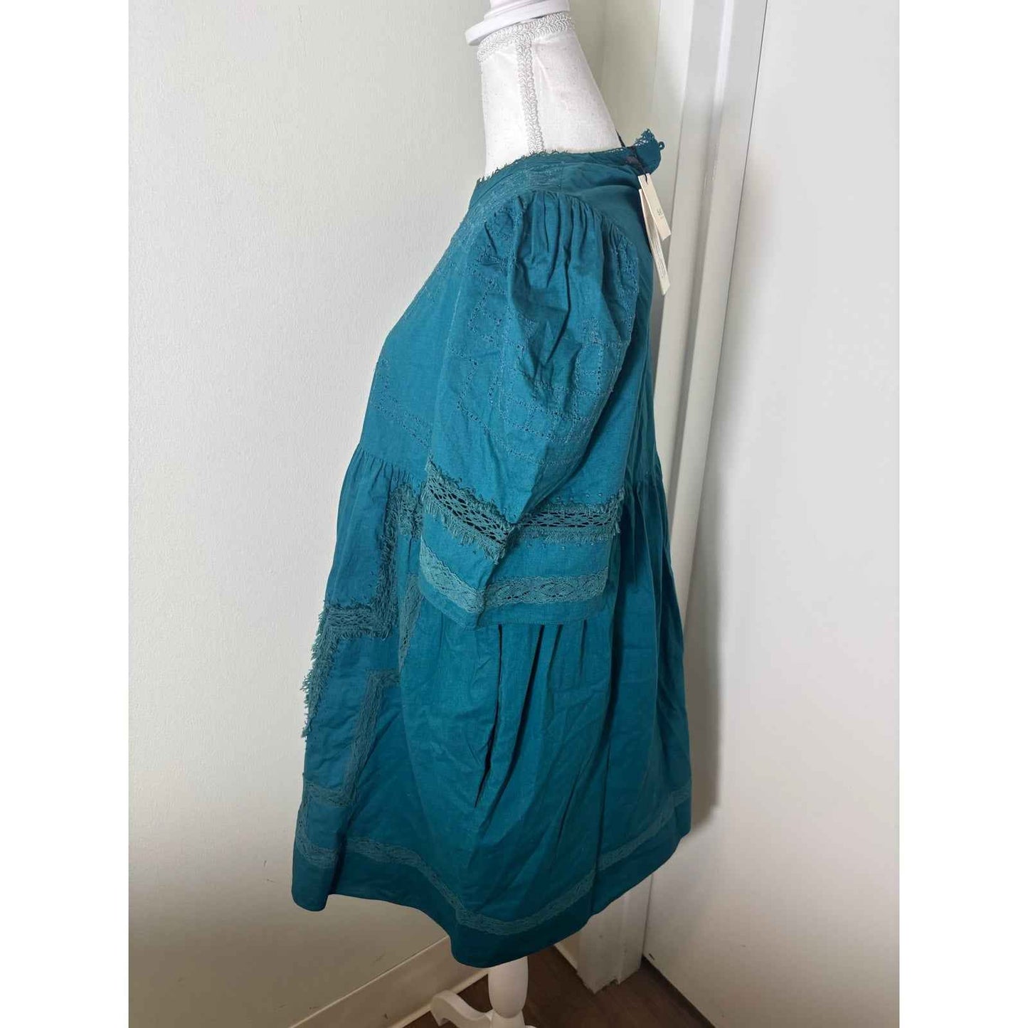 NWT Sea NY Dark Green "Lilith Thread Pull Short Sleeve Dress" Sz S