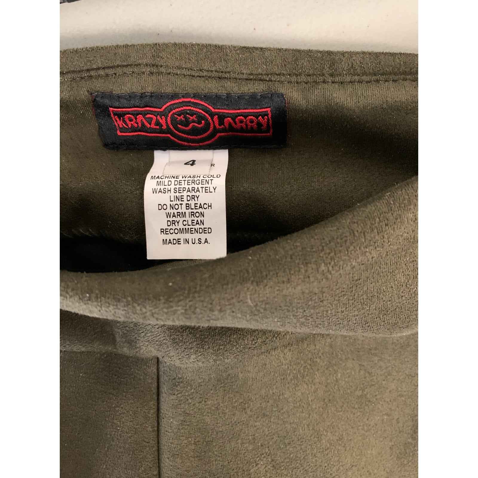 Krazy Larry Olive Green Faux Suede Leggings Sz 4