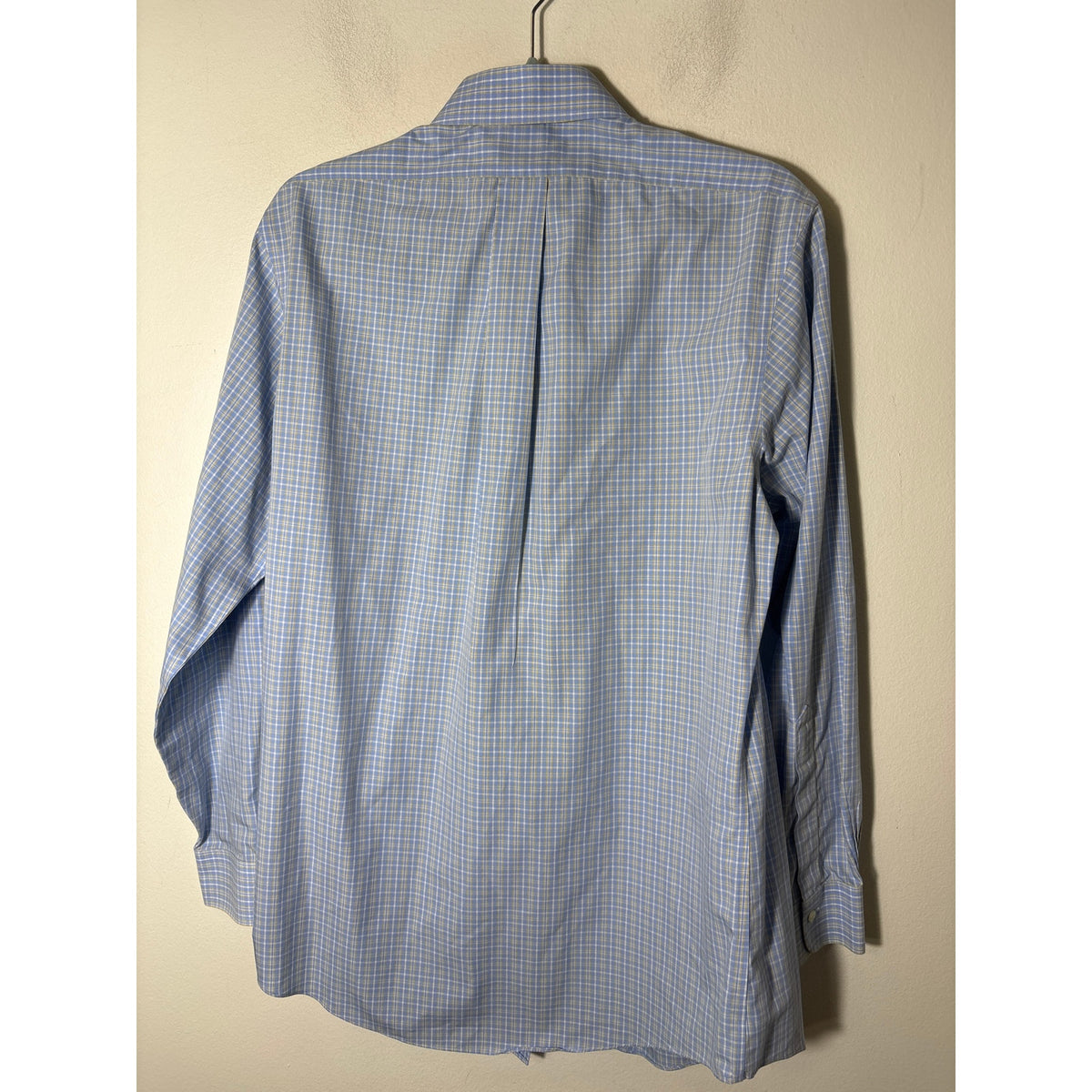 Mens Brooks Brothers Blue and Yellow Plaid Button Up Long Sleeve Shirt Sz 16.5/33