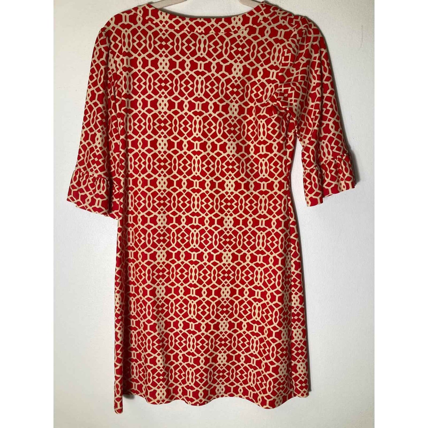 Jude Connally Red White Geometric Print Half Sleeve Dress Sz S