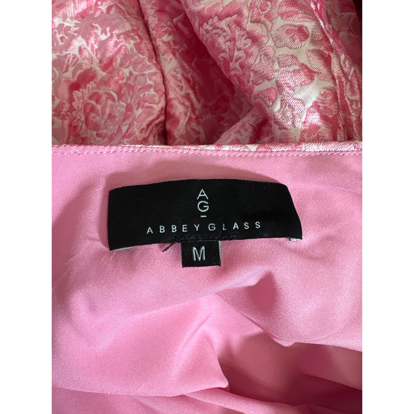 Abbeyglass Pink and White Rose One Shoudler Bow Gown Sz M