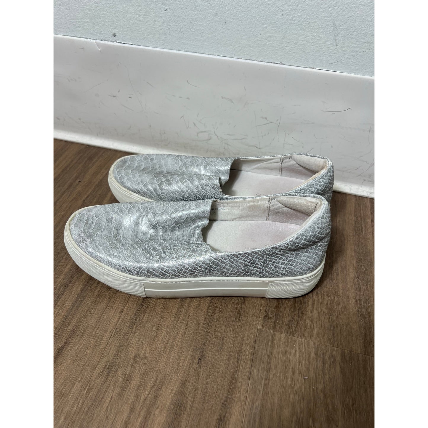 J/Slides Silver Snake Skin Slip On Sneakers Sz 7.5