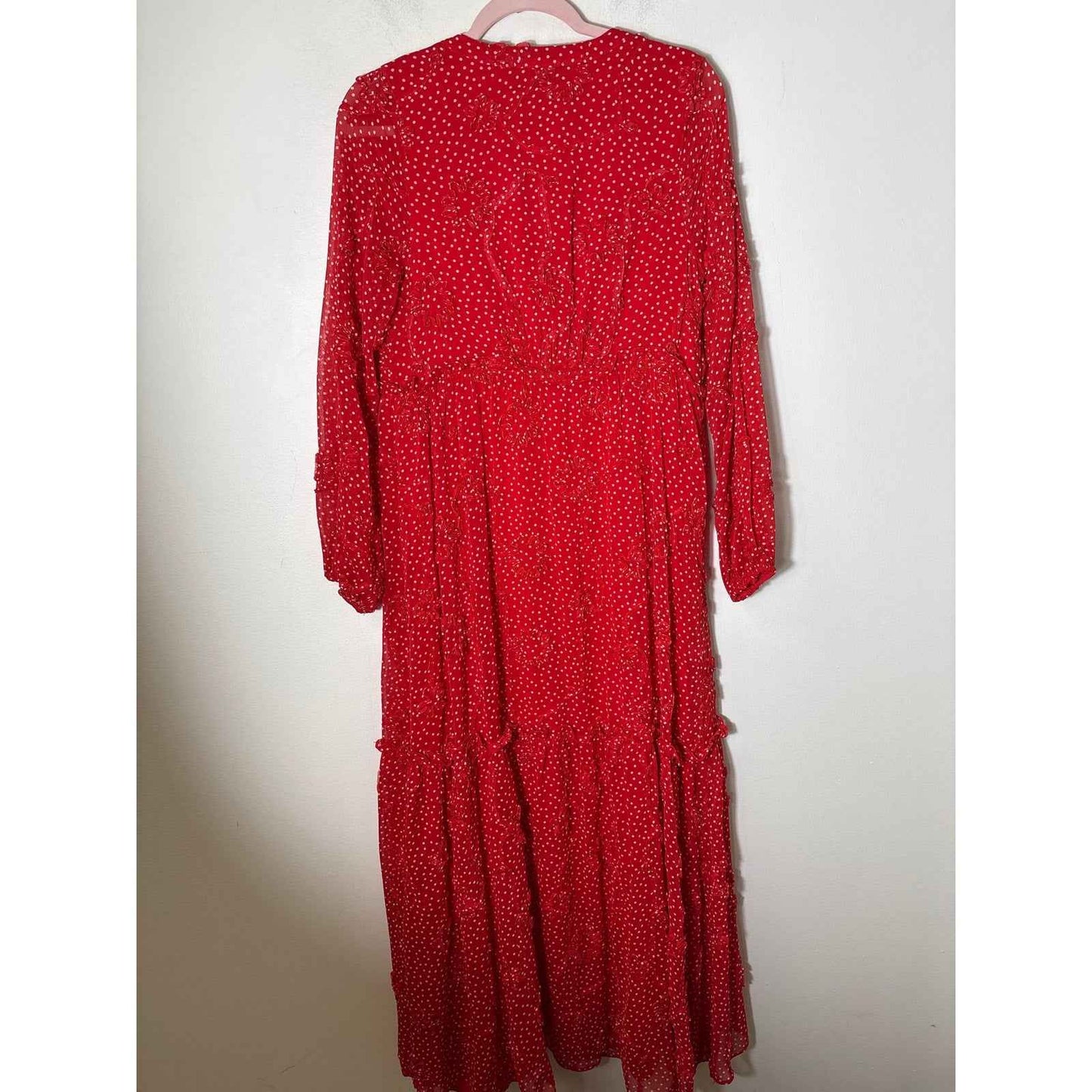 Sunday in Brooklyn Red Polka Dot Long Sleeve Maxi Dress Sz S