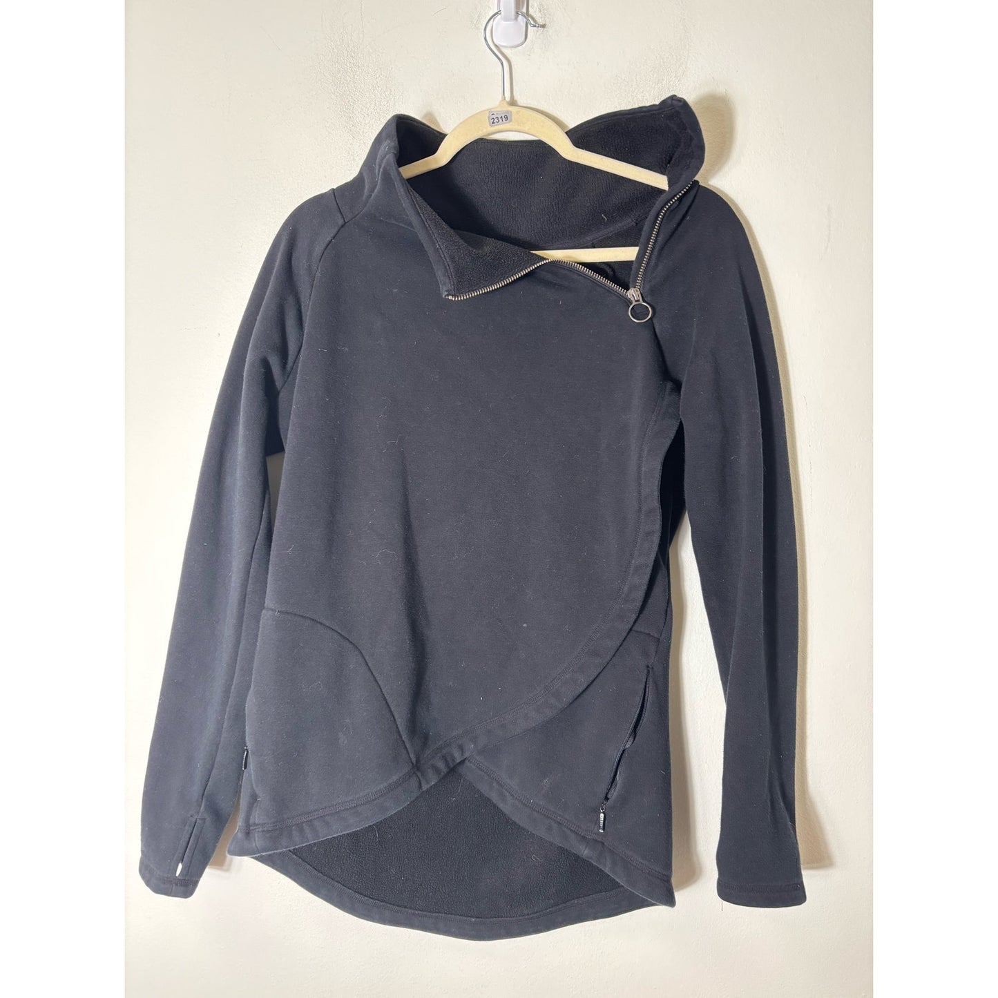 Athleta Black Long Sleeve Quarter Zip Asymmetrical Pullover Sz S
