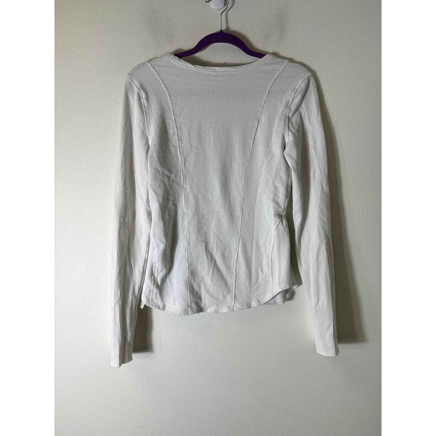 Free People Movement White Long Sleeve Ribbed Shirt Sz L